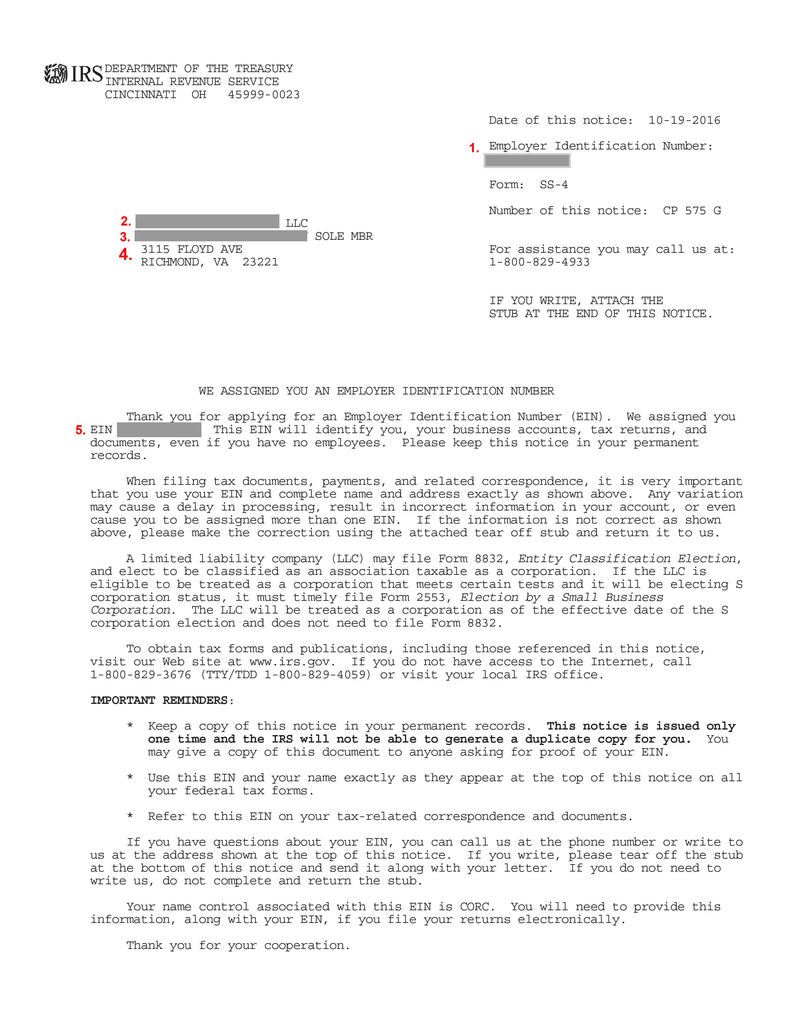 irs ein assignment letter